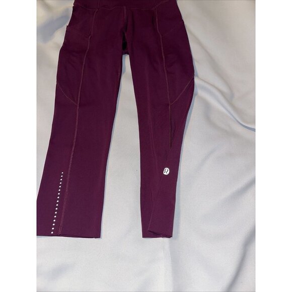 Lululemon Fast Free Cropped leggings Tight Yoga Pant High Rise Sz 2 Maroon - Picture 3 of 4